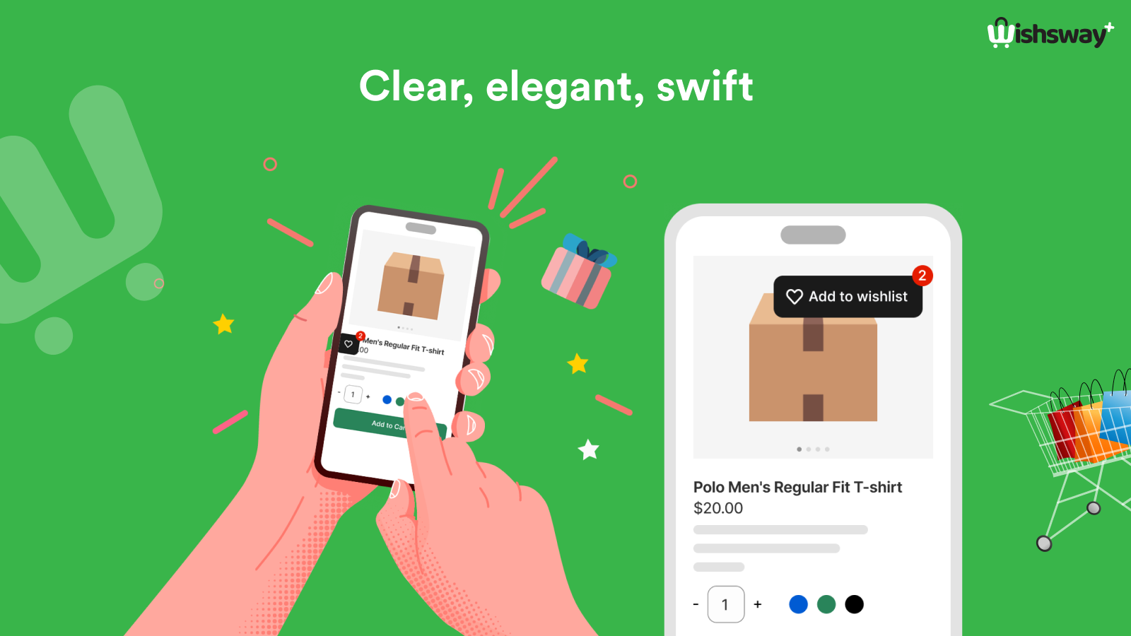 Wishsway wishlist button and counter on a mobile storefront